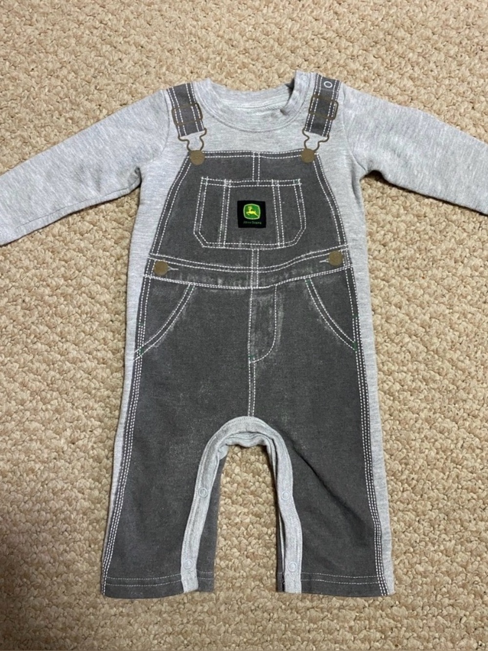 John Deere Gray 1 piece outfit baby boy , overall print , so adorable size 3-6mo